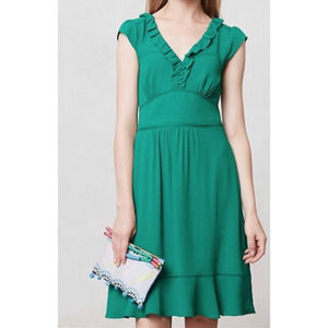 Anthropologie Green Ruffle Dress